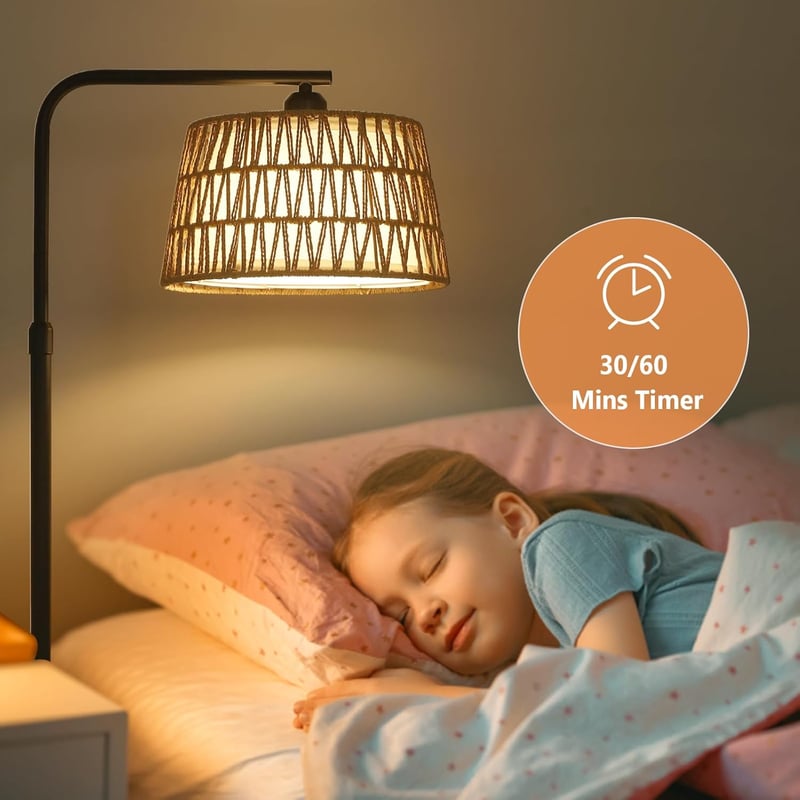 Rayofly Állólámpa Távirányítóval - Rattan Boho Állólámpa LED Izzóval, Alkalmazásvezérléssel, Rattan és Lenvászon Lámpaernyővel Nappali és H