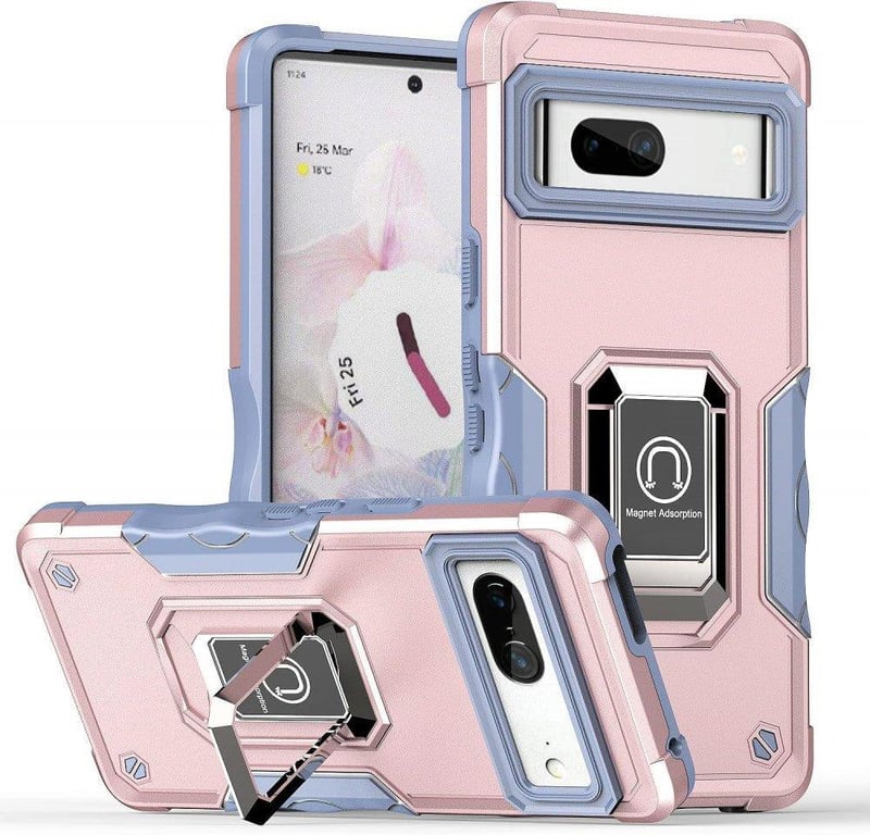 Google Pixel 7 Rózsaszín Arany Katonai Tok Gyűrűs Tartóval és Mágnessel