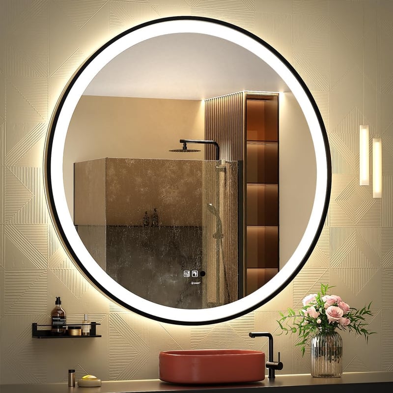 GANPE LED Mozgásérzékelős Tükör, 100 cm Kerek, Fényerőszabályozós, Páramentesítő, IP44 Vízálló Fürdőszobai Fali Tükör