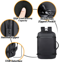BAGZY Férfi Laptop Hátizsák 17" - Vízálló, Bővíthető 30-40L Utazótáska USB Töltőporttal, Kézipoggyász Méret 45x36x20cm, Fekete 6