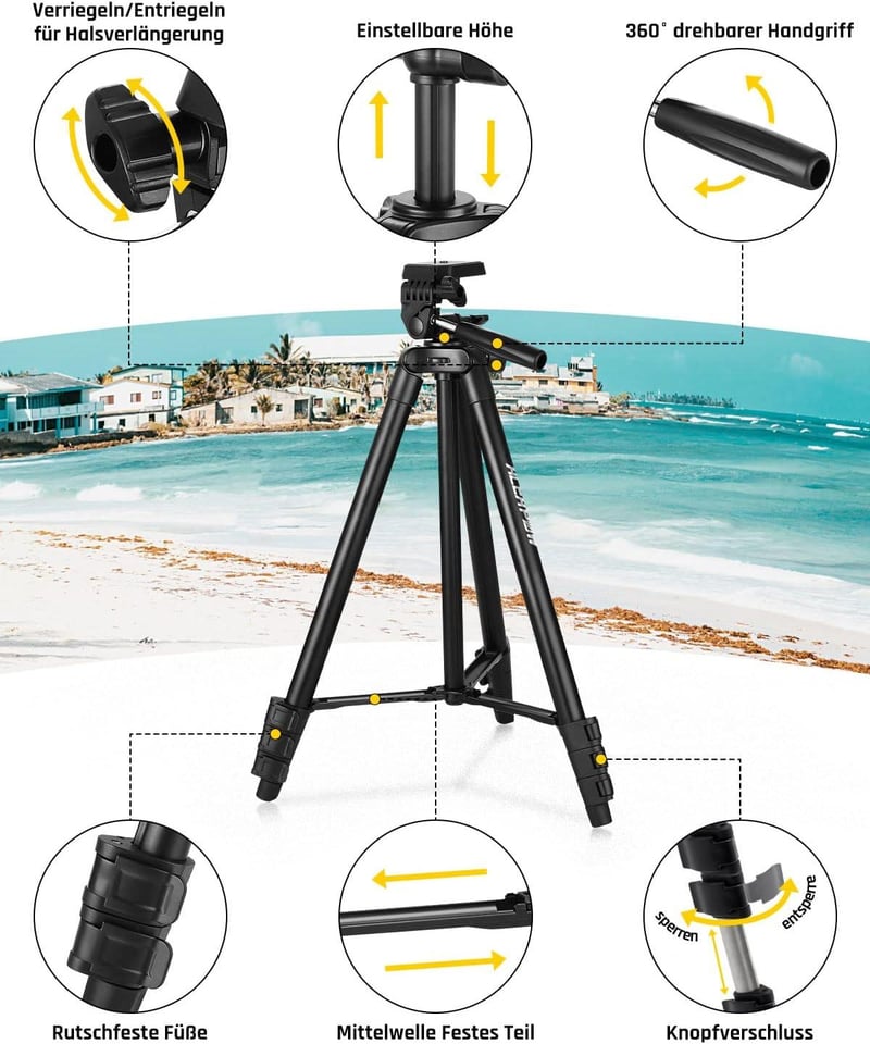 ALEAPOW 135cm-es Bluetooth Tripod Telefontartóval és Távirányítóval