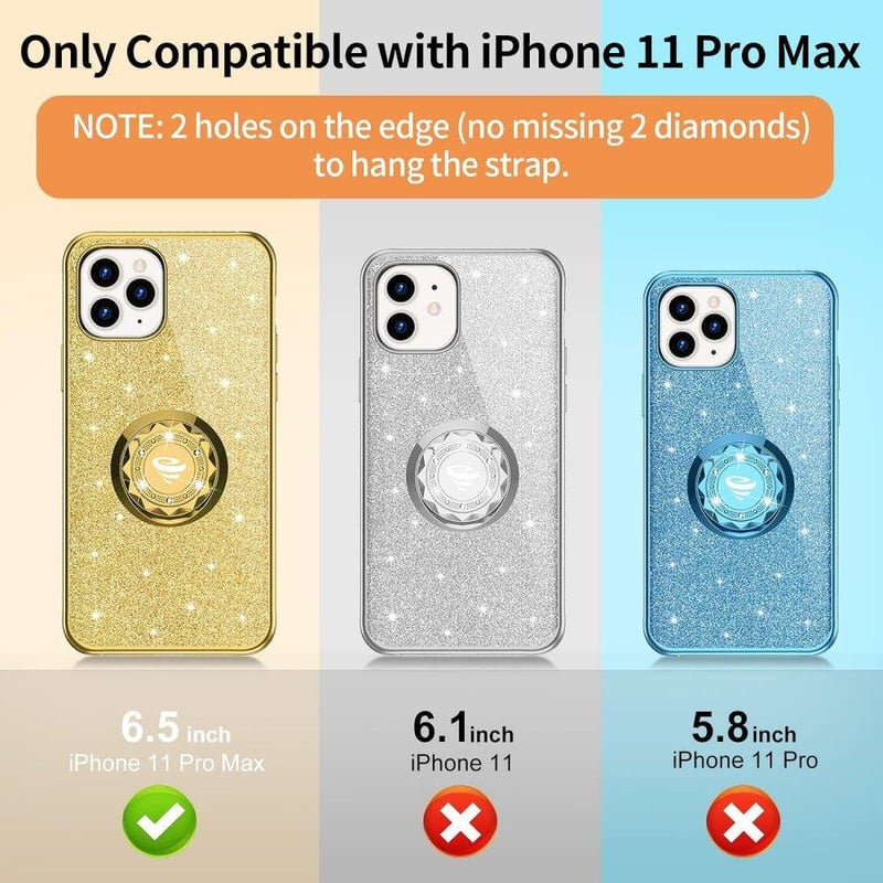 iPhone 11 Pro Max Arany Glitteres Gyűrűs Védőtok - Ütésálló és Csillogó