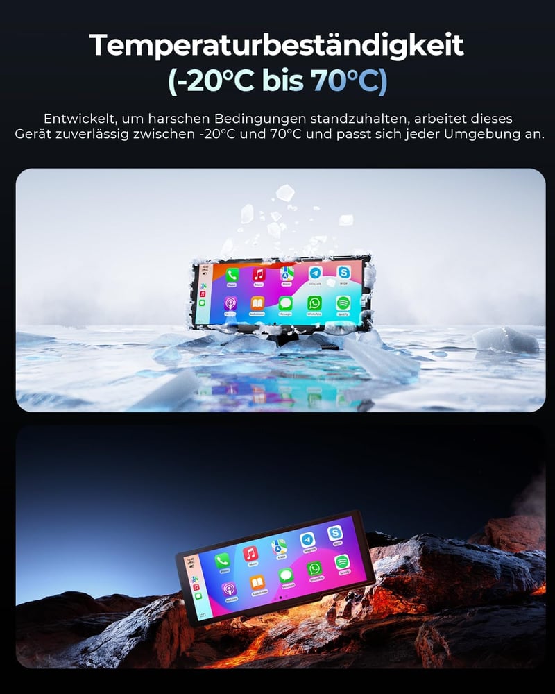 Krunia 8,1" Vezeték Nélküli Hordozható Autós Kijelző 60FPS - Apple CarPlay & Android Auto Támogatás, Tolatókamera, GPS Navigáció, Hangvezérl