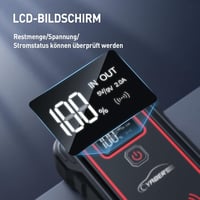YABER YR800 Autós Bikázó Powerbank 5000A 23800mAh - 10W Vezeték Nélküli Töltő, LED Lámpa, LCD Kijelző, Benzin és 8.0L Dízel Motorokhoz 5