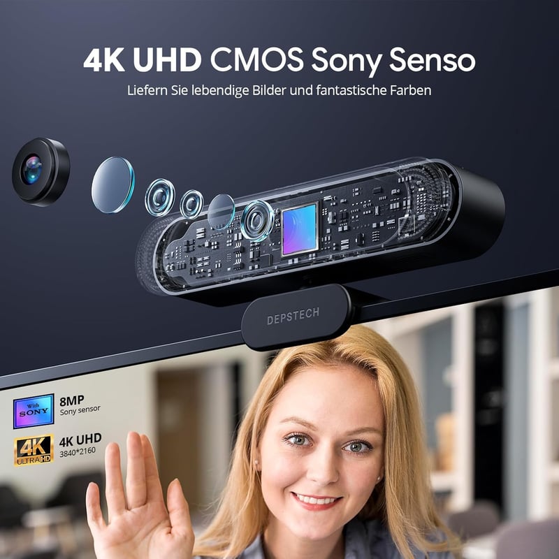 DEPSTECH DW49 Pro 4K Webkamera Távirányítóval - Ultra HD Felbontás, Windows és Mac Kompatibilis, Asztali Videóhívásokhoz