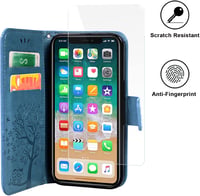 iPhone 13 Pro Max Baglyos Bőr Pénztárcatáska Kártyatartóval, Kék 6