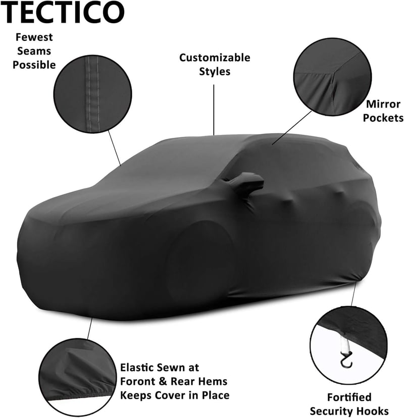 TECTICO Beltéri SUV Autótakaró - Elasztikus, Légáteresztő Porvédő Huzat Garázsba, Kiállításra - Puha, Rugalmas Fekete Anyag