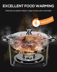 WENMILY Rozsdamentes Acél Ételmelegítő Szett 5L - 2 db Kerek Ezüst Chafing Dish Tálalóedény Gördülő Élekkel - Partikra, Büfékre, Rendezvénye 7