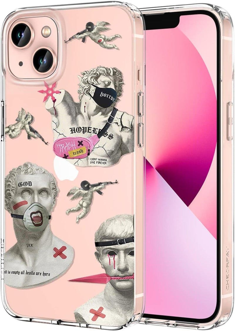iPhone 13 Punk Szobor Mintás Átlátszó Ütésálló Tok