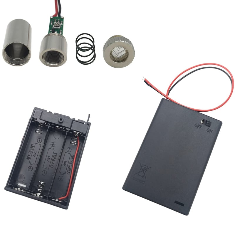 CTRICALVER 520 nm Zöld Kereszt Lézer Modul 3-5V - Műanyag Lencsével, Sorkapcsokkal és AA Elemtartóval - Ipari Szintezéshez, DIY Projektekhez