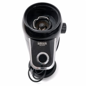 Râșniță de cafea Gaggia MD15 cu recipient pentru boabe de 300 g — defectă, funcționează parțial: sistemul de fixare al recipientului pentru boabe este deteriorat