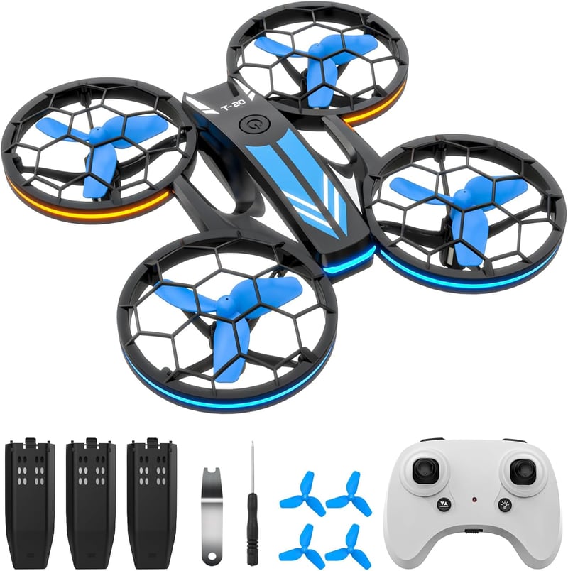 TEEROK T20 Mini Drón Gyerekeknek - RC Quadrocopter 3 Akkumulátorral, Magasságtartással, Fejnélküli Móddal, 3D Flip Funkcióval - Távirányítós