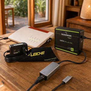 Pachet salvare router: 1x sursă 12V 1A + 1x mini UPS + 1x adaptor USB-C Gigabit Ethernet