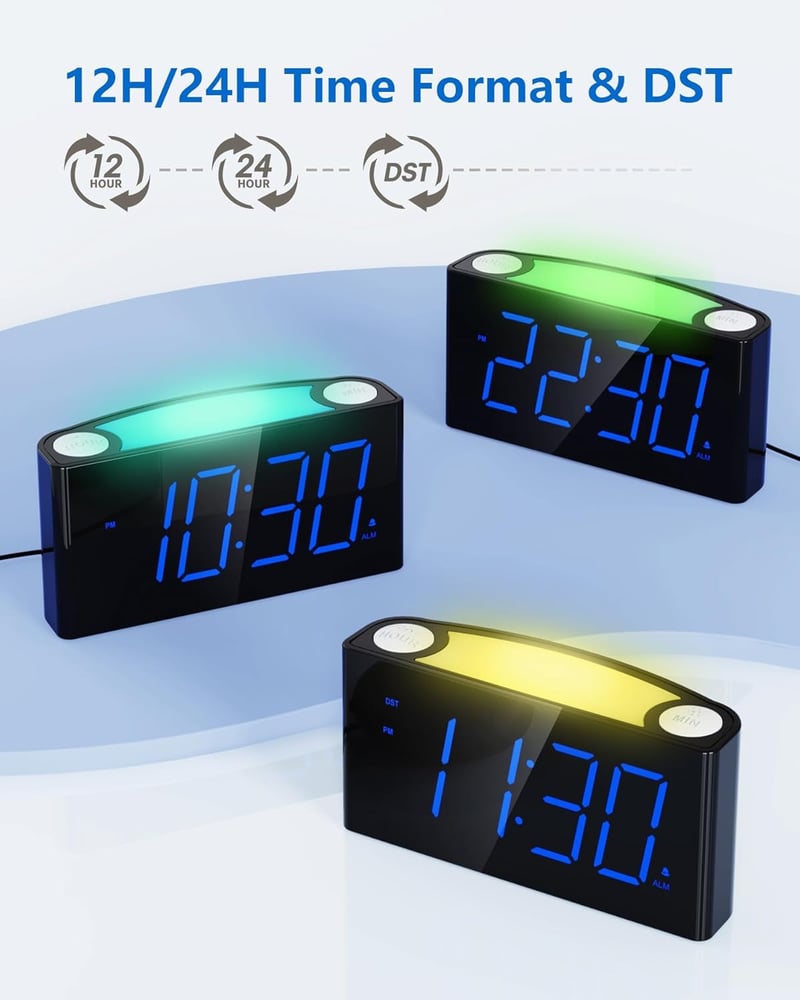 Mesqool Hangos Rezgő Ébresztőóra Ágyrázóval - Nagy Digitális Kijelző, Éjszakai Fény, 2 USB Töltő, Állítható Hangerő, Nagyothalló Felhasználó