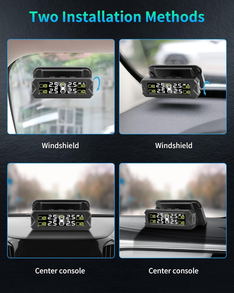 Jansite TPMS Vezeték Nélküli Gumiabroncs Nyomásmérő Rendszer 14-87 PSI, Állítható Szögű Kijelzővel, 4 Külső Szenzorral, Napelem/USB Töltésse