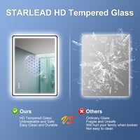 STARLEAD Fürdőszobai Tükör Szabályozható LED Világítással, 3 Színhőmérséklet, Páramentesítő, Bluetooth Hangszóró, Edzett Üveg, 80x60 cm, Fek 7