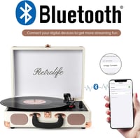 Hordozható Bluetooth lemezjátszó 3 sebességgel, beépített hangszórókkal - Bőrönd stílusú vinyl lejátszó 2