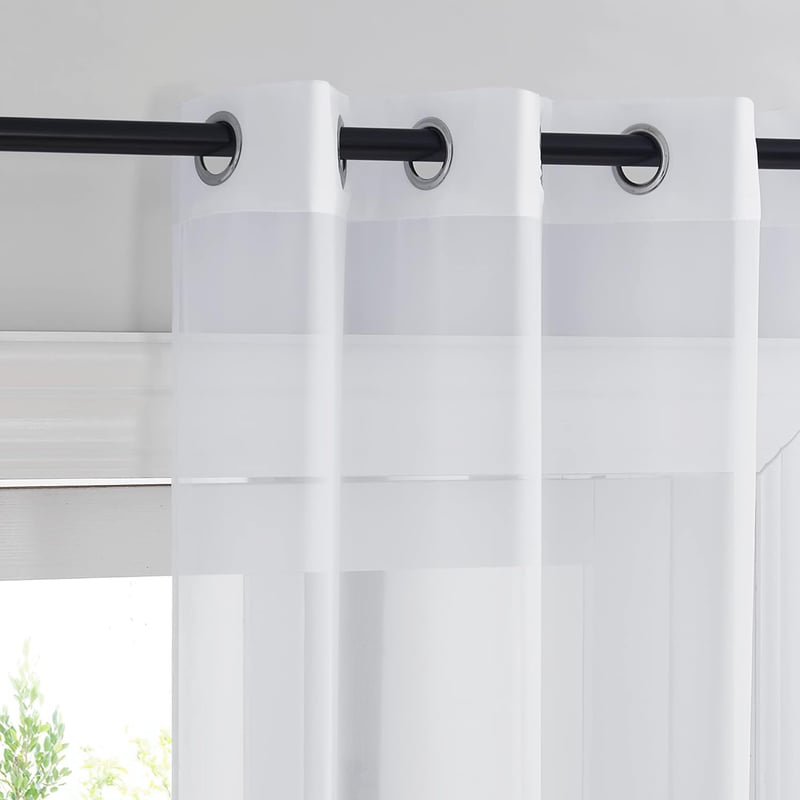 PONY DANCE Fehér Fényáteresztő Függöny Szett 2 db - 140x220 cm Voile Sötétítő Függöny Nappali Hálószoba Gyerekszoba Fém Karikás