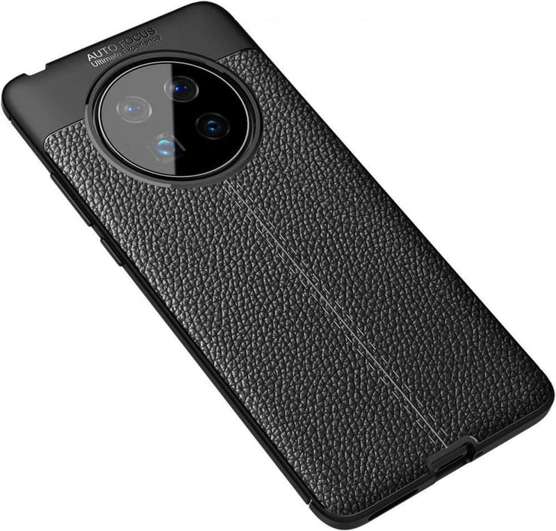 Huawei Mate 40 Vékony Fekete Bőr-Szilikon Hibrid Tok Kameravédővel