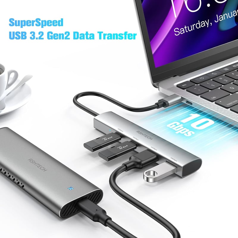 RSHTECH 10Gbps USB-C Hub: 4 portos, MacBook M2/M1 kompatibilis, ultravékony alumínium elosztó