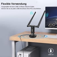 Aigital WiFi Adapter 1200 Mbit/s DualBand USB 3.0 - Vezeték nélküli hálózati vevő 2 antennával, dokkoló állomással laptophoz, PC-hez, Window 3