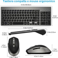 Olasz QWERTY vezeték nélküli billentyűzet és egér szett, ergonomikus, Windows/PC/Laptop 2