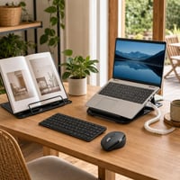 Ergonomski set za laptop: podesivo postolje + bežični miš + stalak za knjige + organizator kabela 1