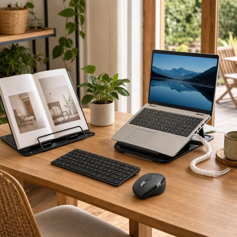 Ergonomski set za laptop: podesivo postolje + bežični miš + stalak za knjige + organizator kabela