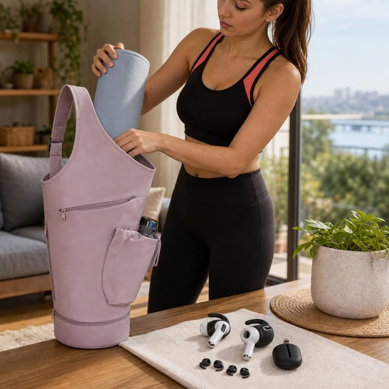 Geantă sport completă: 3 perechi cârlige AirPods Pro + săculeț + geantă yoga cu compartiment umed