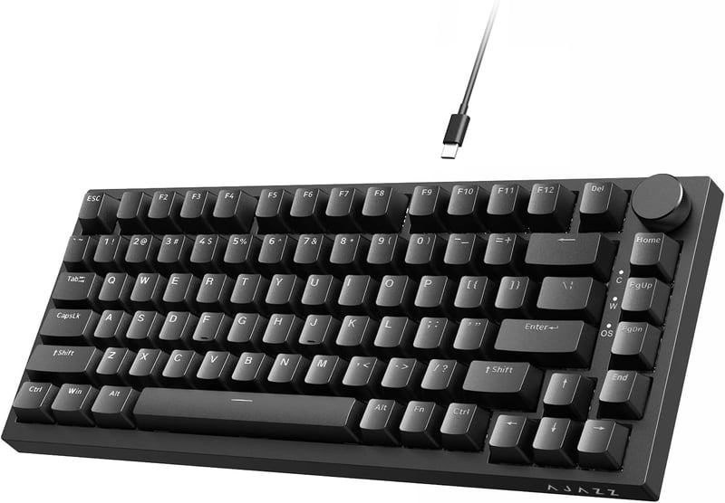 AJAZZ AK820 75% TKL Vezetékes Mechanikus Billentyűzet, Hot Swap Piros Kapcsolókkal, CNC Hangerőszabályzóval, PBT Keycaps, PC/Win/MAC - Fekete