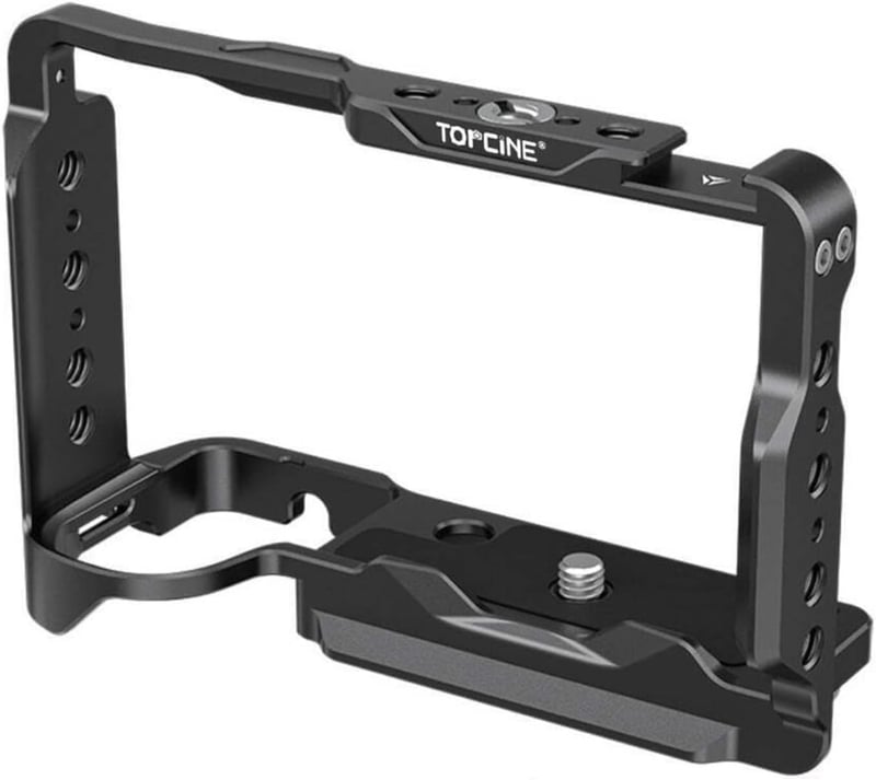 Topcine ZVE10 II Kamera Cage Sony Alpha ZV-E10 II Fényképezőgéphez - Hidegvaku Rögzítővel, NATO Sínnel és Arca Gyorscserés Alaplappal