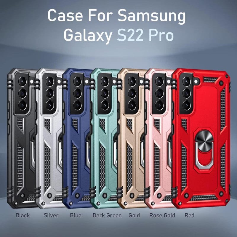 Samsung Galaxy S22 Plus 360°-os forgatható gyűrűs védőtok, fekete