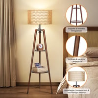 OUTON Fa Állólámpa LED Tripod Polccal - Távirányítós, 4 Színhőmérséklet, Időzítő, Dupla Lámpaernyő, Dió Színű, Nappali és Hálószoba Világítá 5