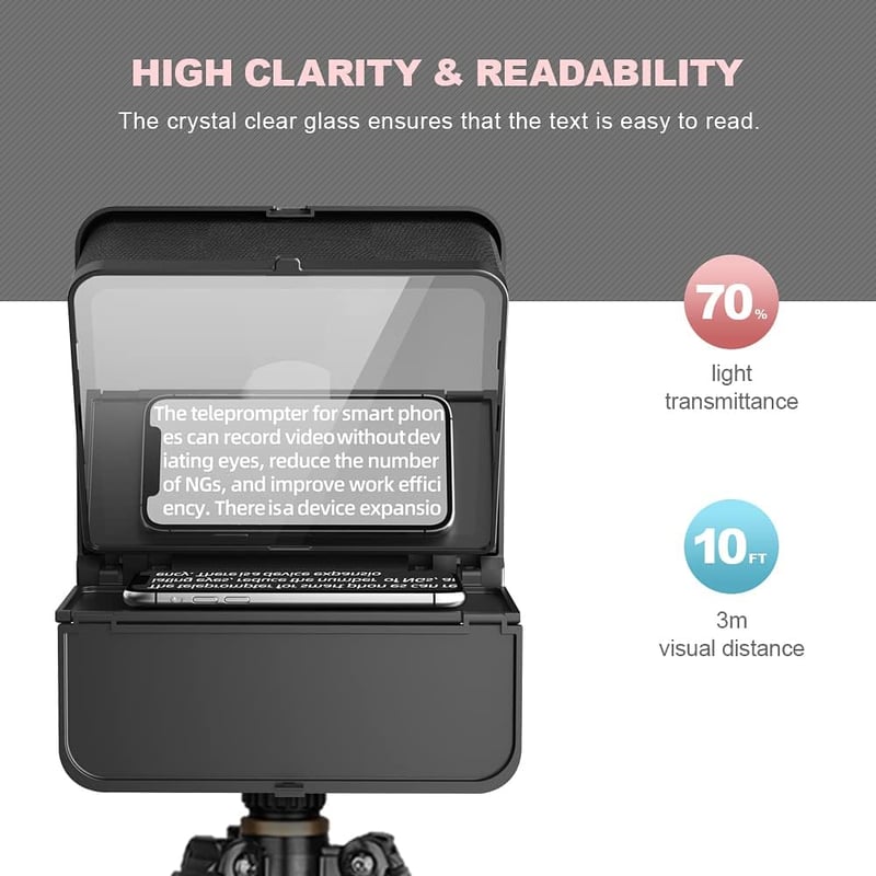 LENSGO TC7S Hordozható Mini Teleprompter Okostelefonhoz - Összecsukható Súgógép iOS és Android Készülékekhez, Vloghoz, Élő Közvetítéshez, Ok