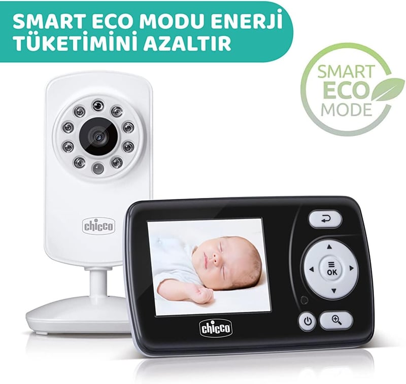 Chicco Smart Videós Bébiőr Kamerával - 2,4" LCD Színes Kijelző, 200m Hatótáv, Éjjellátó, Hangaktiválás, Hosszú Üzemidő, Falra Szerelhető