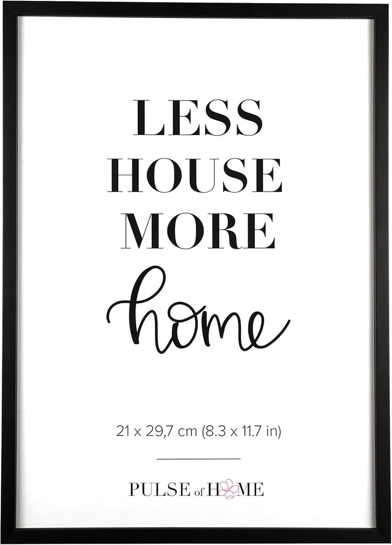 PULSE of HOME Fekete Fa Képkeret A4 Méretű (21 x 29,7 cm) - Vékony Keret Fotókhoz, Poszterekhez, Gyermekrajzokhoz - Dekoráció Nappaliba, Gye