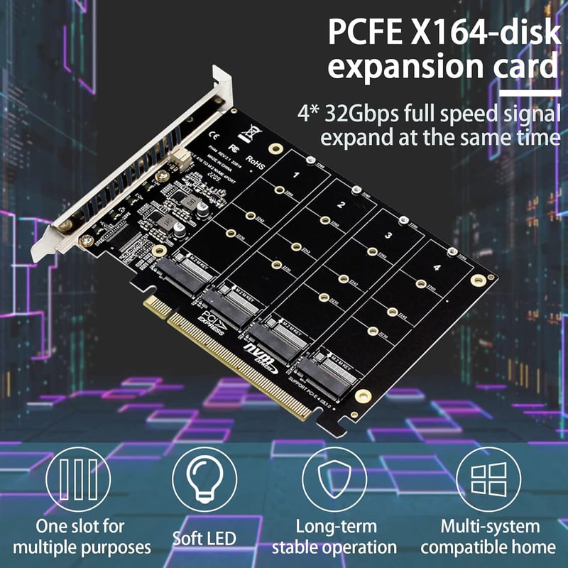 XTVTX 4 portos NVMe-PCI-e átalakító kártya M.2 SSD-hez, X16 bővítőkártya