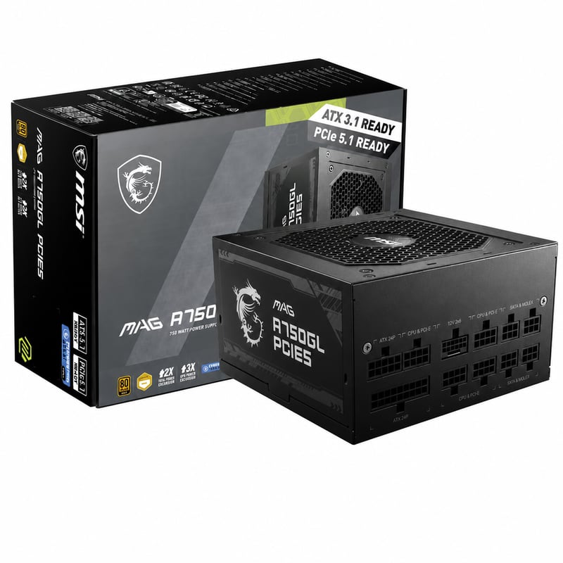 MSI MAG A750GL PCIE5 750W ATX 3.1 PCIe 5.1 80PLUS Gold moduláris — hibás, alkatrésznek: Minden tartozéka megvan (állapot: lásd a 2. képet)