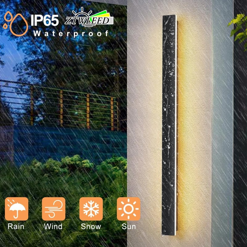 ZTWLEED 60cm Fekete LED Fali Lámpa - 12W Meleg Fehér 3000K Kültéri Világítás IP65 Vízálló Alumínium Villa Terasz Kert Folyosó Erkély