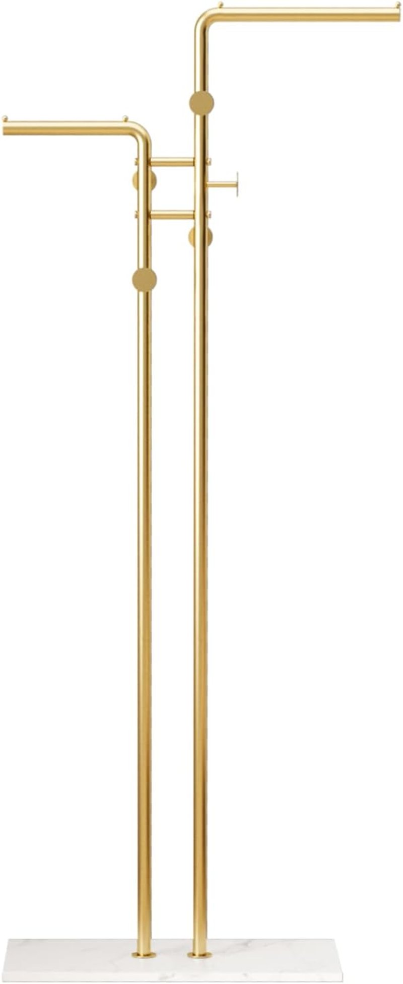 LOFTPLUS Arany Fém Ruhafogas - 170 cm Álló Fogas 5 Akasztóval Ruháknak, Táskáknak, Cipőknek - Minimalista Dizájn Otthonba, Irodába