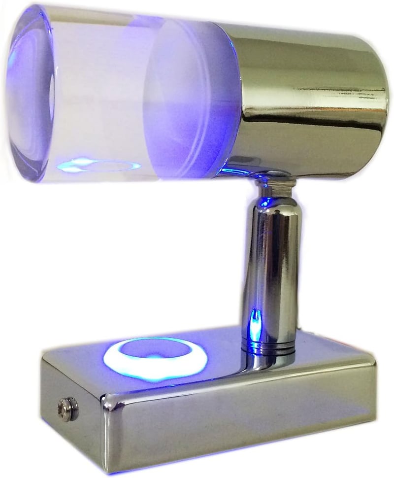 Króm 12V USB LED olvasólámpa, szabályozható, fehér/kék, jachthoz, lakókocsihoz
