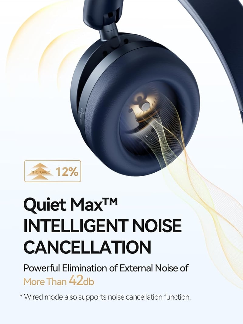 1MORE SonoFlow Pro Vezeték Nélküli Fejhallgató - LDAC Hi-Res Hangzás, Aktív Zajszűrés, 100 Órás Üzemidő, Gyorstöltés, Bluetooth 5.4, Kék