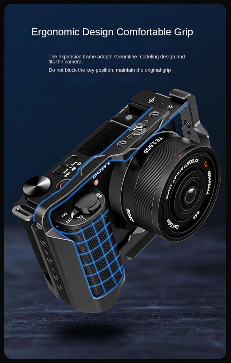 Topcine ZVE10 II Kamera Cage Sony Alpha ZV-E10 II Fényképezőgéphez - Hidegvaku Rögzítővel, NATO Sínnel és Arca Gyorscserés Alaplappal