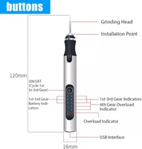 Akkus USB mini gravírozó készlet - fémre, fára, üvegre, ékszerre (ezüst) 2