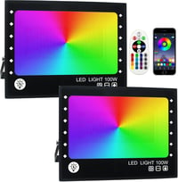 OUSIDE RGB LED Reflektor Szett, 2 db 100W Bluetooth Kültéri Világítás, IP66 Vízálló, 15000 Lumen, Színváltós Hangulatfény Kertbe, Erkélyre 1