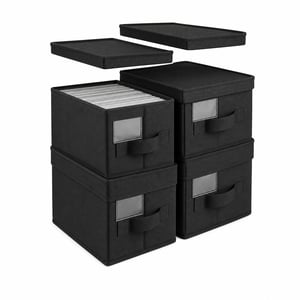 Set cutii depozitare CD-uri Vixzoid, 3 bucăți, cutii pliabile cu capac, negru, 35x17x14 cm — lipsește un capac (stare: vezi a 2-a imagine)