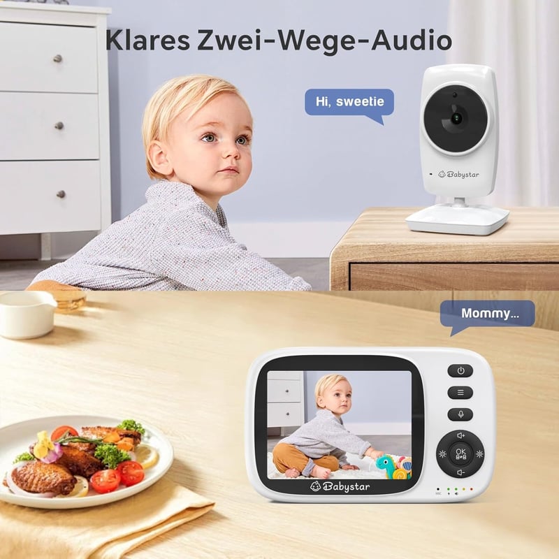 Babystar Baba Figyelő Kamera 3,2" HD Kijelzővel - Vezeték Nélküli, Éjjellátó, Hőmérséklet Figyelés, Kétirányú Hang, ECO Mód, 2100 mAh Akkumu