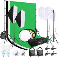FGen Fotóstúdió Szett 2,6x3m Állvánnyal - Pamut Zöld Háttérvászonnal, 135W CFL és 85W LED Lámpákkal, Softbox Szett Termékfotózáshoz, Portréh 1
