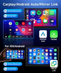 Rimoody 7" 2 DIN Autórádió Android 13 - 4G+64GB Vezeték Nélküli Carplay, GPS Navigáció, WiFi, Érintőképernyő, Bluetooth, Tükrözés, FM/RDS, 3 2