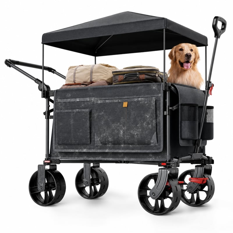 Cărucior pliabil EVER ADVANCED XXL, 225 L, capacitate 150 kg, cu acoperiș și frână — murdar în mai multe locuri (stare: vezi a 2-a imagine)